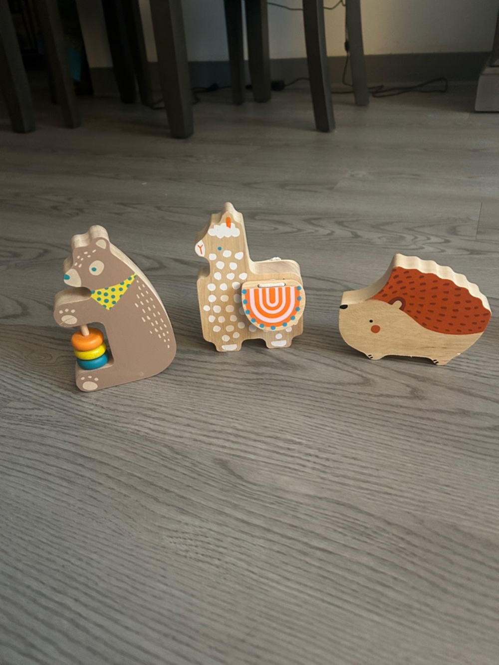 Wooden Animal Trio Stacking Toys - Brown Bear, Tan Llama & Hedgehog